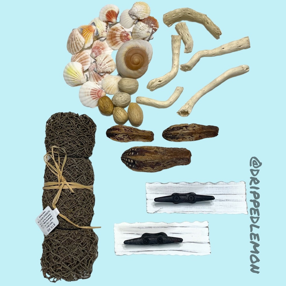 Home Bathroom Beach Decor Rustic Towel Hanger Hooks Sea Shell Fishing Net